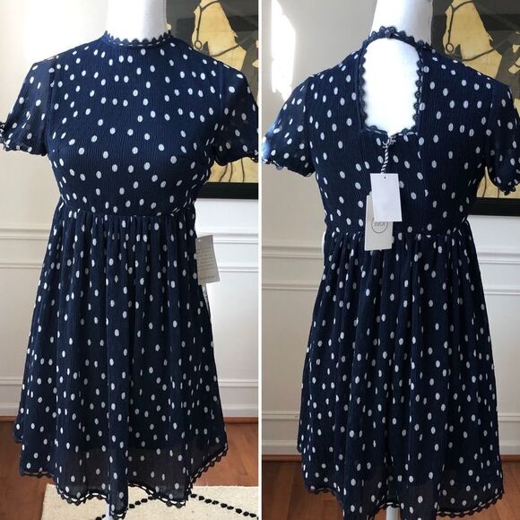 1901 Polka Dot Chiffon Fit & Flare Dress NWT S SP - Picture 2 of 12